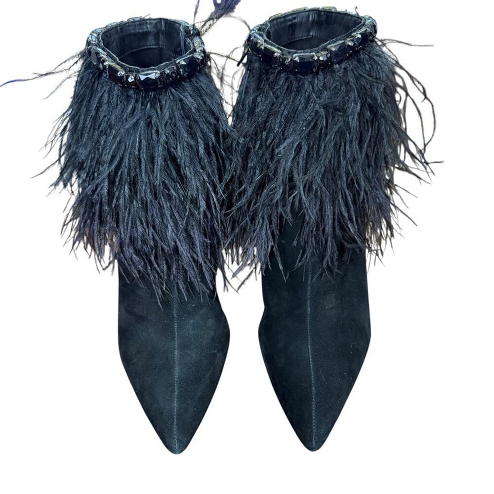 Jessica Simpson Piume Feather Black High Heel Ankle Boots Booties Shoes sz 10 - Picture 6 of 16